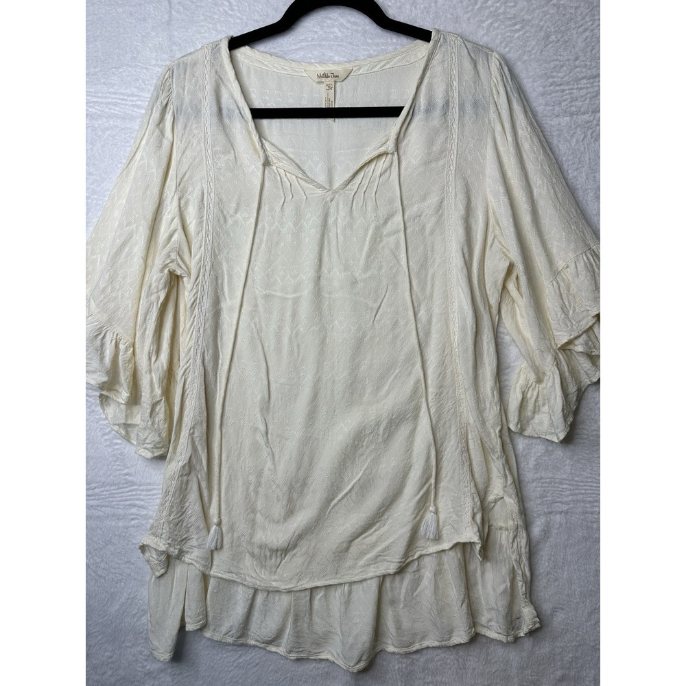Matilda Jane Women's Medium Beige Cottage Fairy Core Blouse
